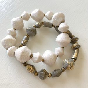 White & Gray/Gold handcrafted African paper bead bracelets
